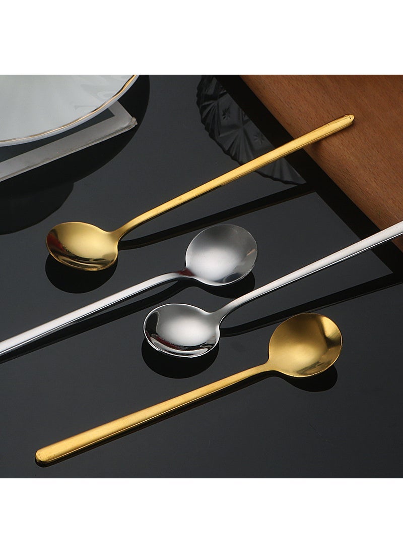 Stainless Steel Small Round Spoon Restaurant Long Handle Coffee Mixing Spoon Internet Popular Korean-style Spoon Household Gift Coffee Spoon