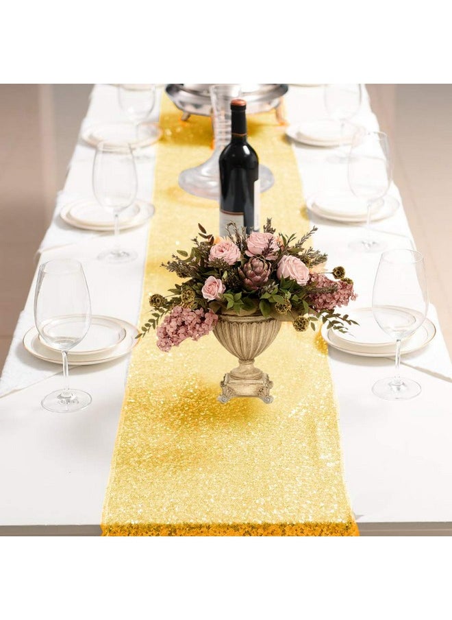 2Packs 12 X 108Inch Glitter Gold Sequin Table Runner For Birthday Wedding Engagement Bridal Shower Baby Shower Bachelorette Holiday Celebration Party Decorations