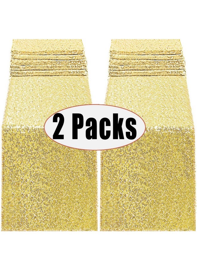 2Packs 12 X 108Inch Glitter Gold Sequin Table Runner For Birthday Wedding Engagement Bridal Shower Baby Shower Bachelorette Holiday Celebration Party Decorations