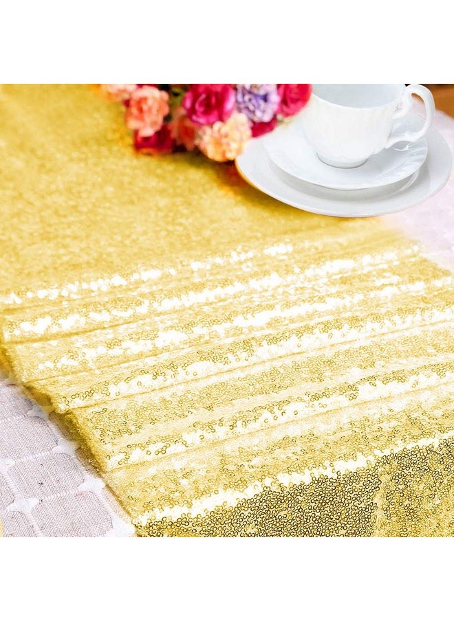 2Packs 12 X 108Inch Glitter Gold Sequin Table Runner For Birthday Wedding Engagement Bridal Shower Baby Shower Bachelorette Holiday Celebration Party Decorations