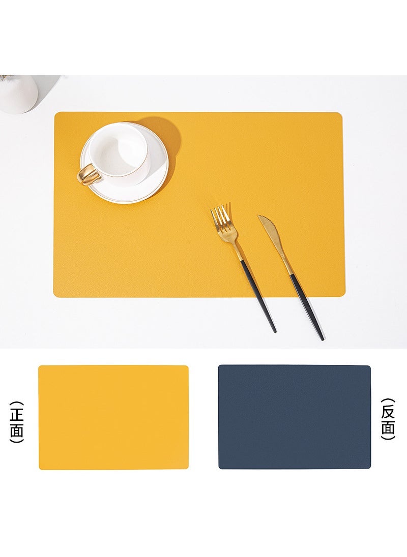 Dual-Tone Litchi Texture Leather Placemat Lemon yellow/dark blue