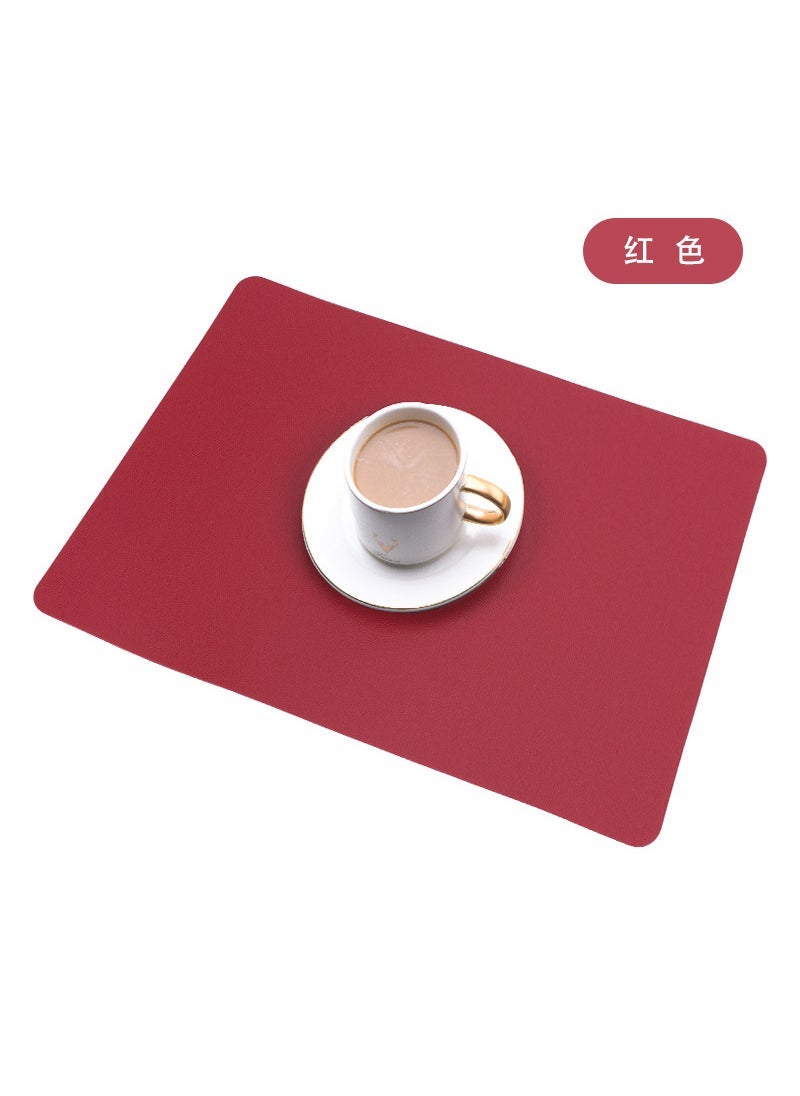 Cross-border Nordic Style PU Leather Placemat Heat Insulation Mat Table Mat Non-slip Heat-resistant Household Round Square Western Placemat Square red