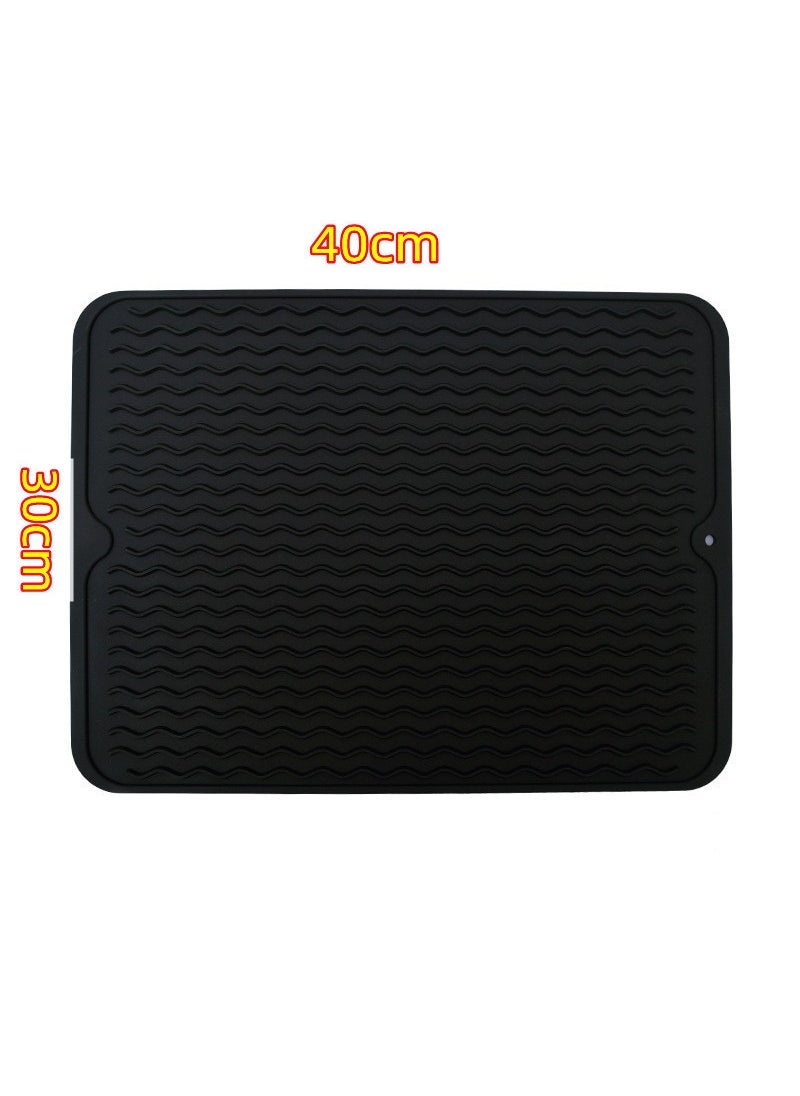 1 x 5 pcs Nordic Large Silicone Draining Mat Hot Selling Black 30 * 40CM