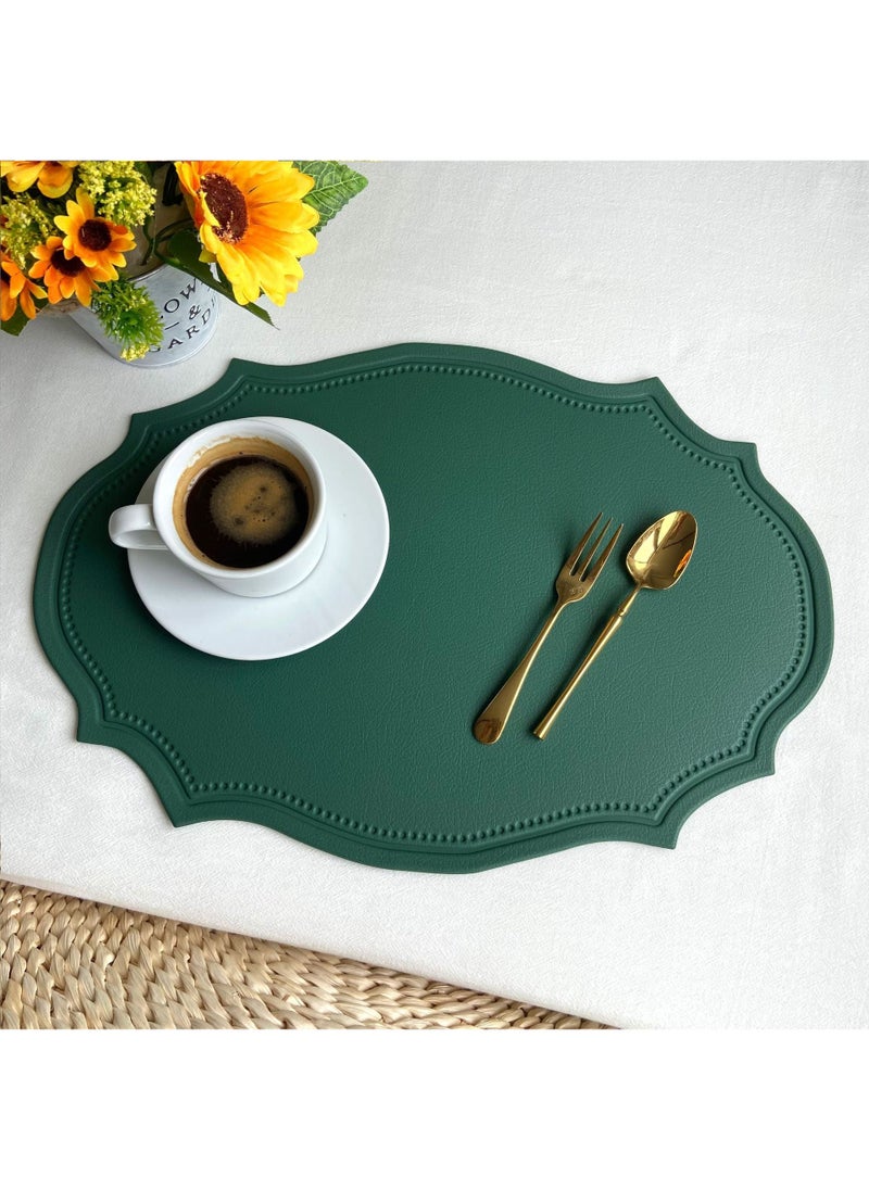 Vintage Faux Leather Placemat Heat-Resistant Green shaped oval