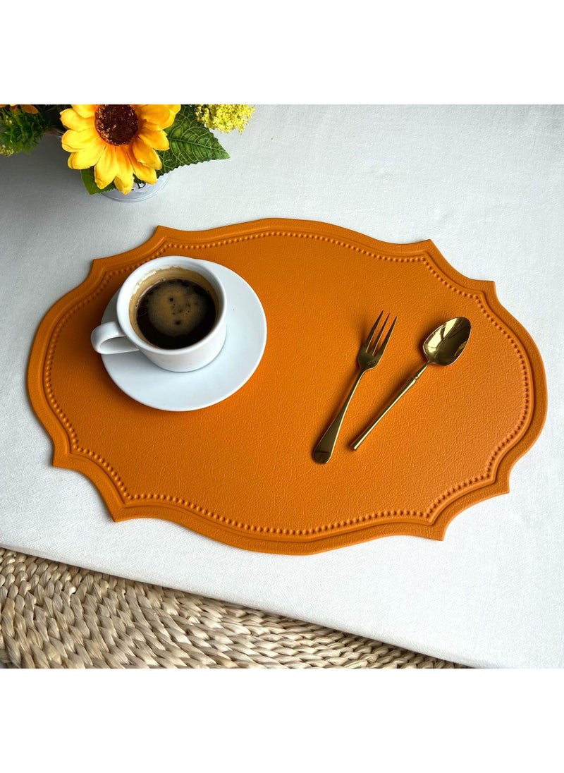 Vintage Leather Dining Mat Heat-Resistant Waterproof Orange imitation leather vintage oval