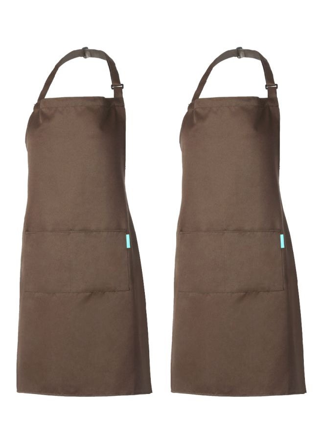 2-Piece Cooking Apron With Adjustable Neck Belt Coffee 66x66x75centimeter