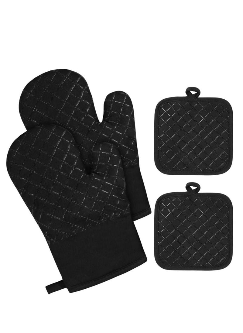 Oven Mitts and Pot Holders 4PCS Set, High Heat Resistant BBQ Gloves, Silicone Stripes Non-Slip Kitchen Mittens for Cooking Baking