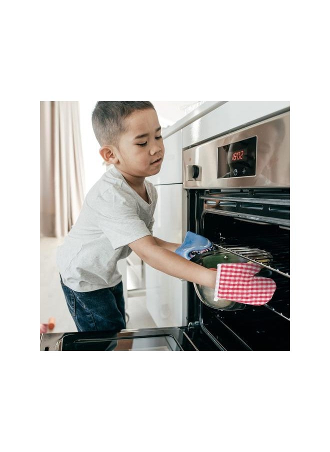 Kids Oven Mitts Glove Heat Insulation Gloves Kitchen Microwave Oven Gloves Mitts Anti-scald Baking Gloves for Kids Children Play, 2 Pack- Red