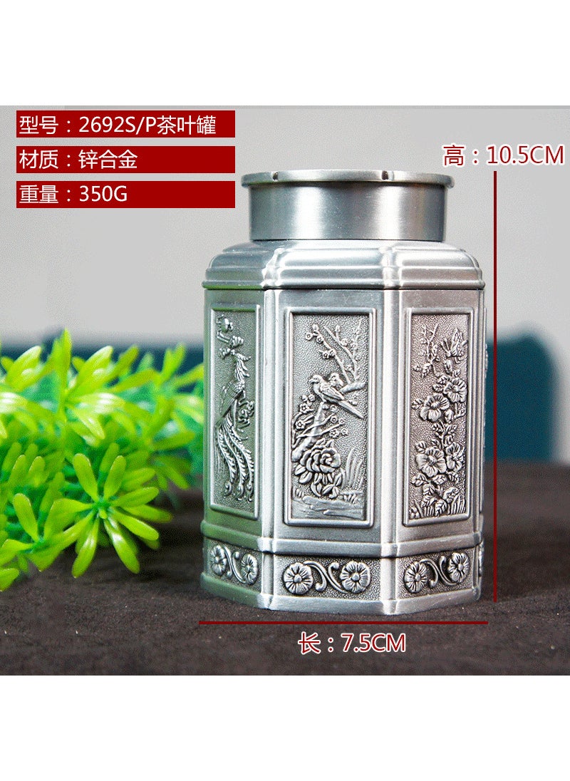 Elegant Carved Metal Rose  Elephant Tea Caddy Eight-sided tea can