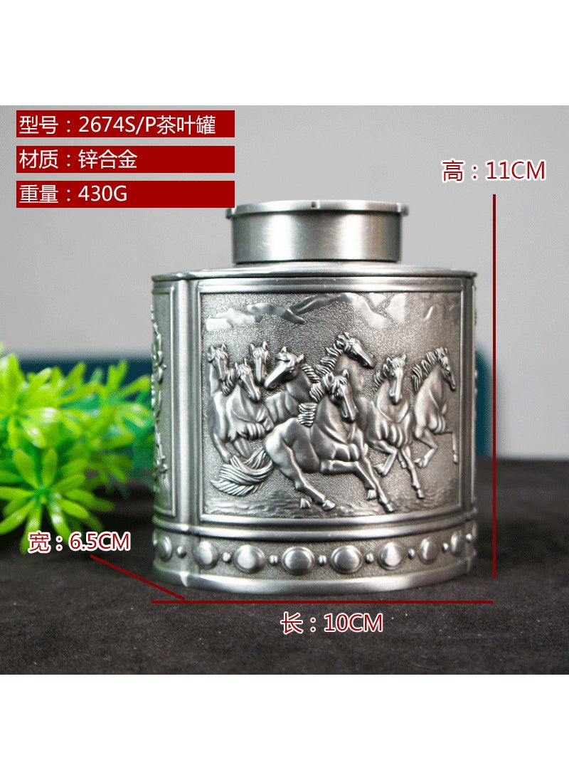 Elegant Carved Metal Rose  Elephant Tea Caddy Eight horses tea can