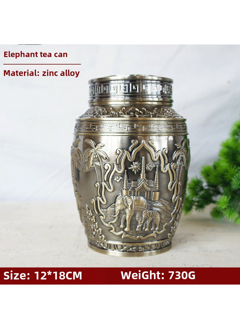 Elegant Carved Metal Rose  Elephant Tea Caddy Elephant tea jar green antique