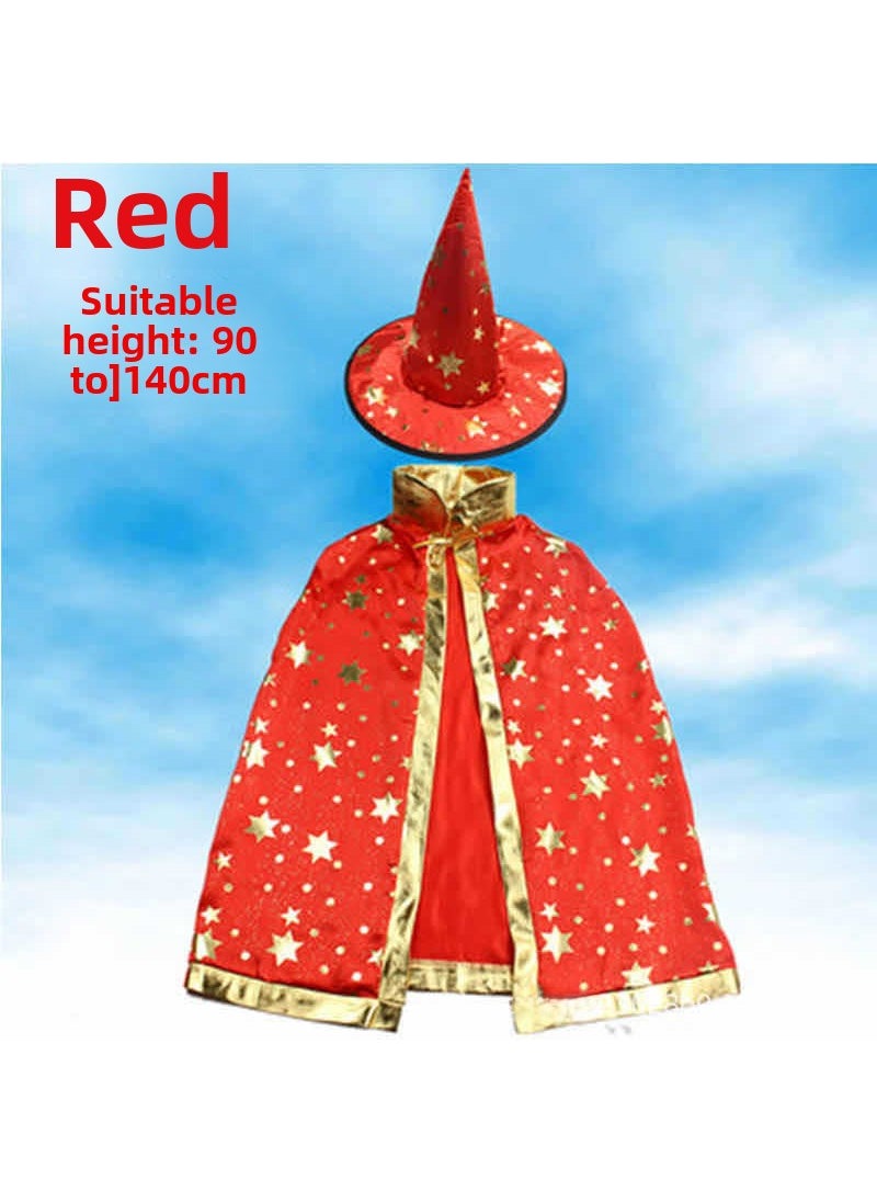 1 x 5 pcs Kids Halloween Cloak Five-Star Costume Cape Red