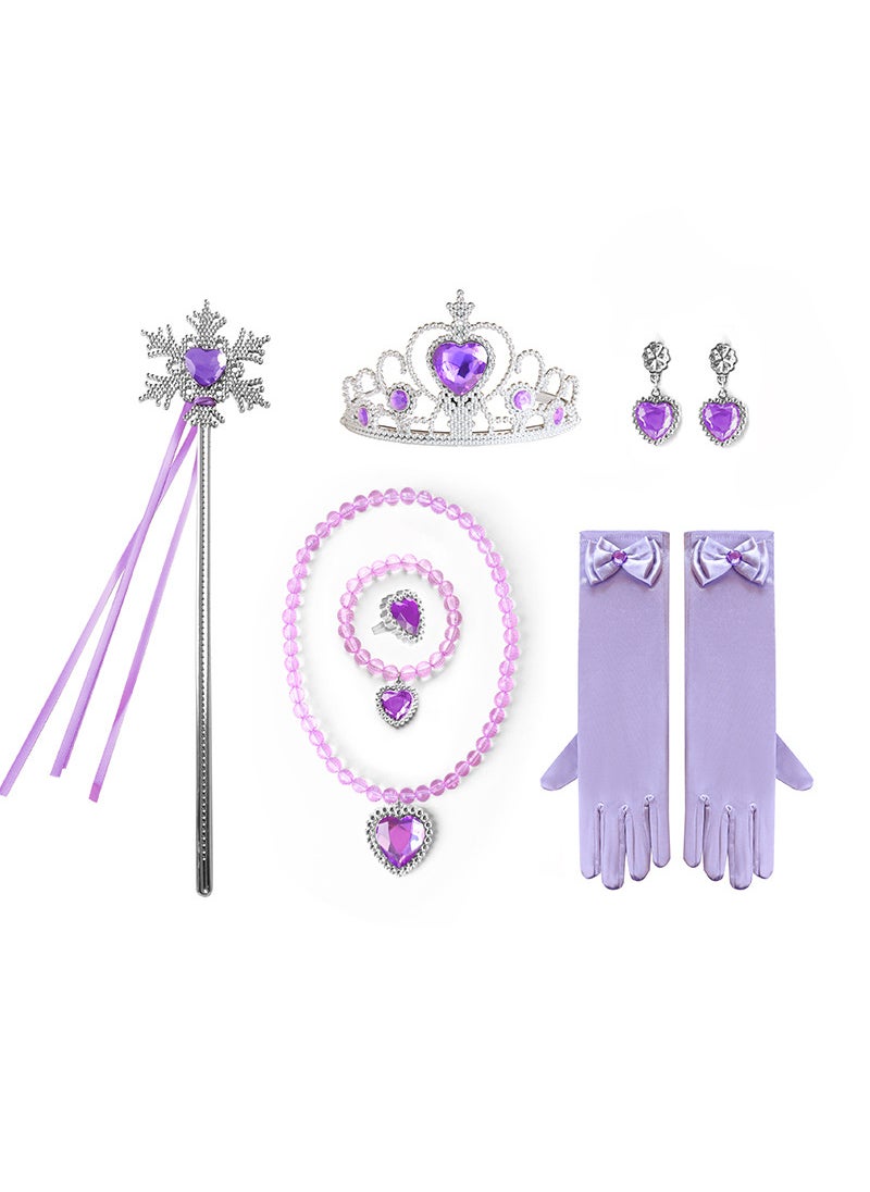 1 x 5 pcs Princess Long Dress Tulle Halloween Costume for Girls SA12 purple jewelry set