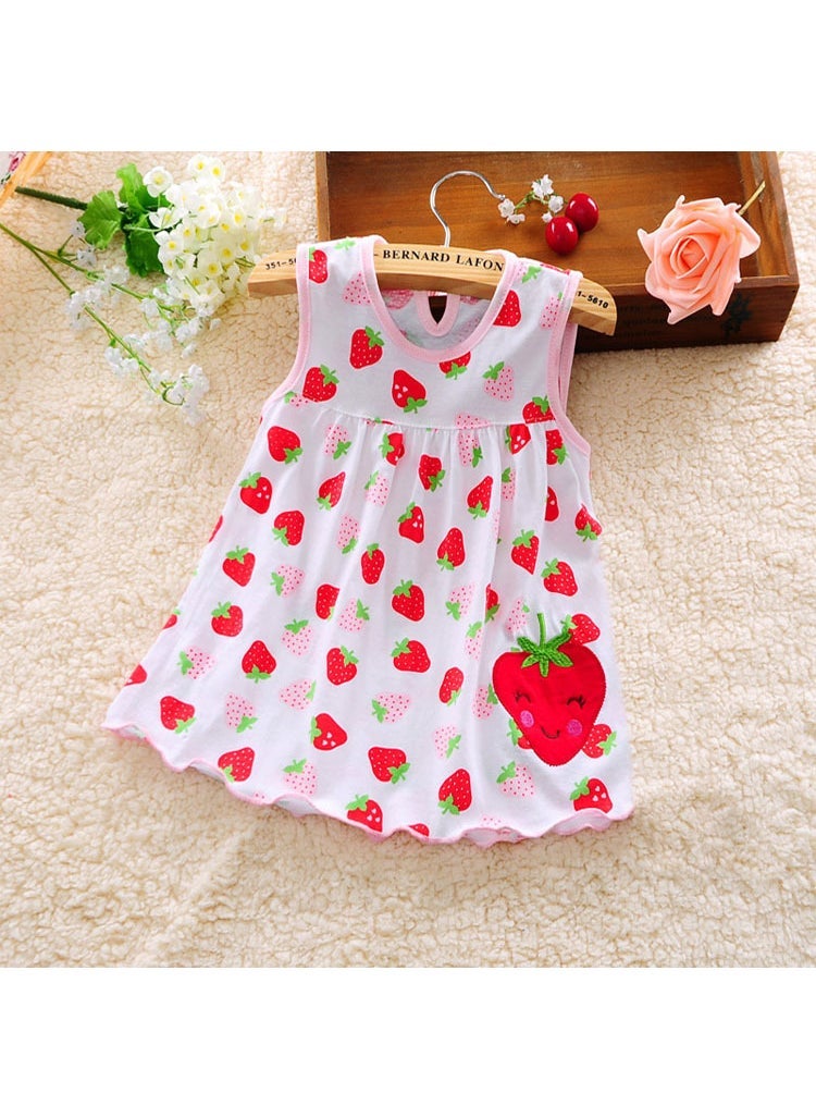 1 x 5 pcs Baby Girls Knit Cotton Embroidered Princess Dress Strawberry on white background