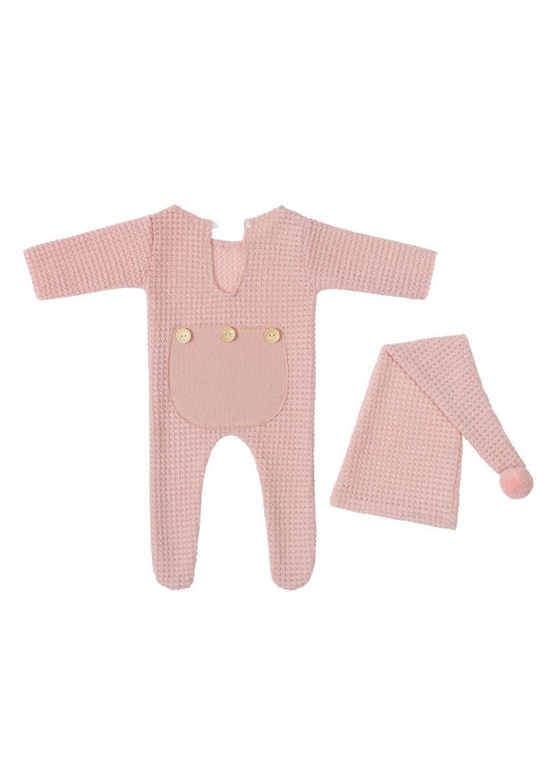 Newborn Knit Romper Photography Outfit Set Meat powder