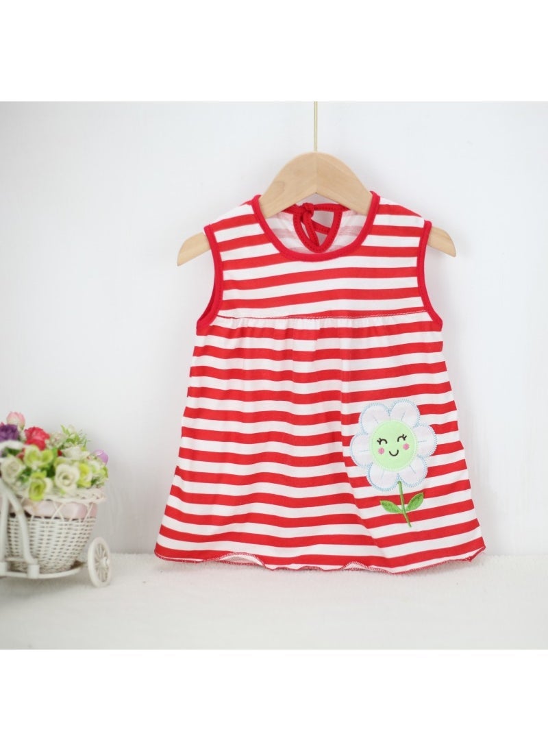 1 x 5 pcs Baby Girls Knit Cotton Embroidered Princess Dress Red cm striped flowers