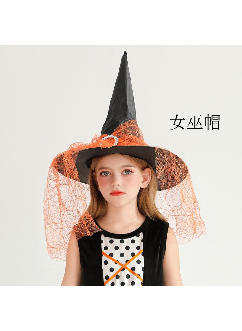 1 x 5 pcs Halloween Kids Witch Costume with Cloak Orange hat