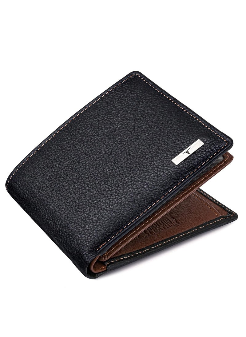 URBAN FOREST Men's Kyle Black/Redwood Leather Wallet - Packed in Premium Wooden Box