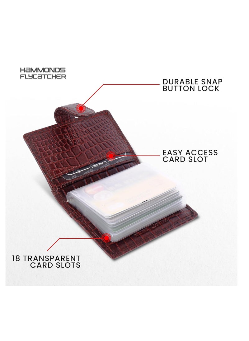 Leather Card Holder for Men and Women - RFID Protected Card Wallet with 18 Card Slots - Gift for Men & Women - Croc Redwood | CC602_CR_LNBR | FWL2