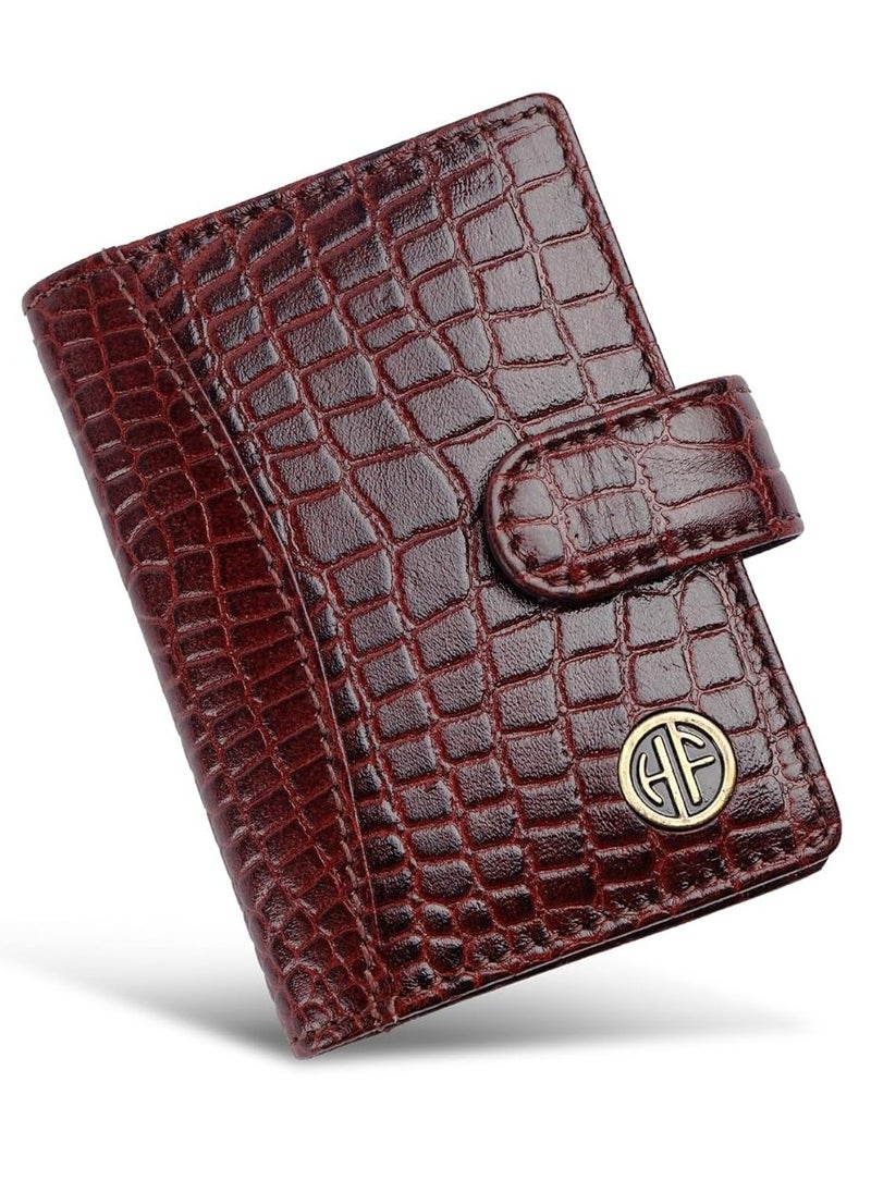 Leather Card Holder for Men and Women - RFID Protected Card Wallet with 18 Card Slots - Gift for Men & Women - Croc Redwood | CC602_CR_LNBR | FWL2