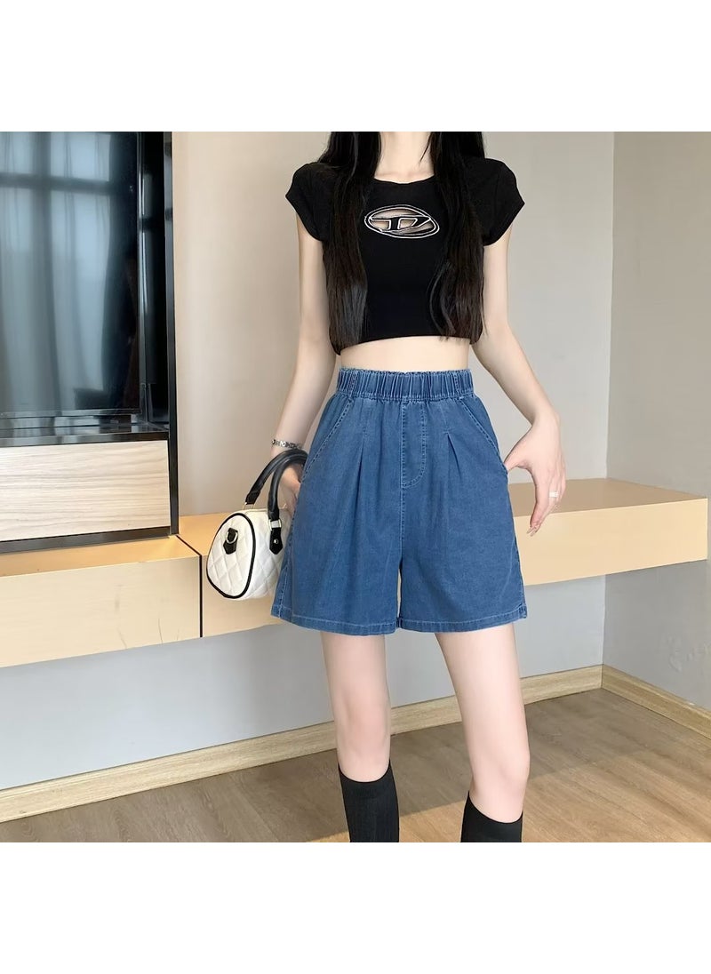 Womens High Waist Loose Denim Shorts 2023 Dark blue