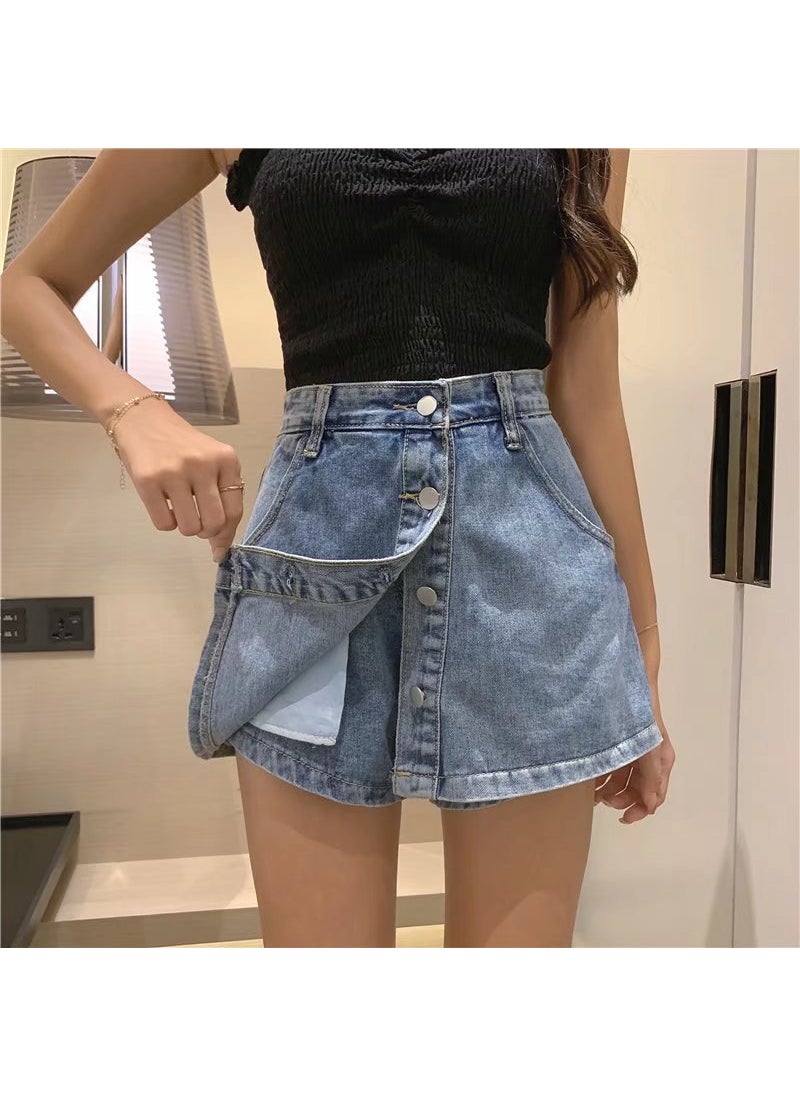 High-Waist Denim Shorts Casual Summer Plus Size Blue