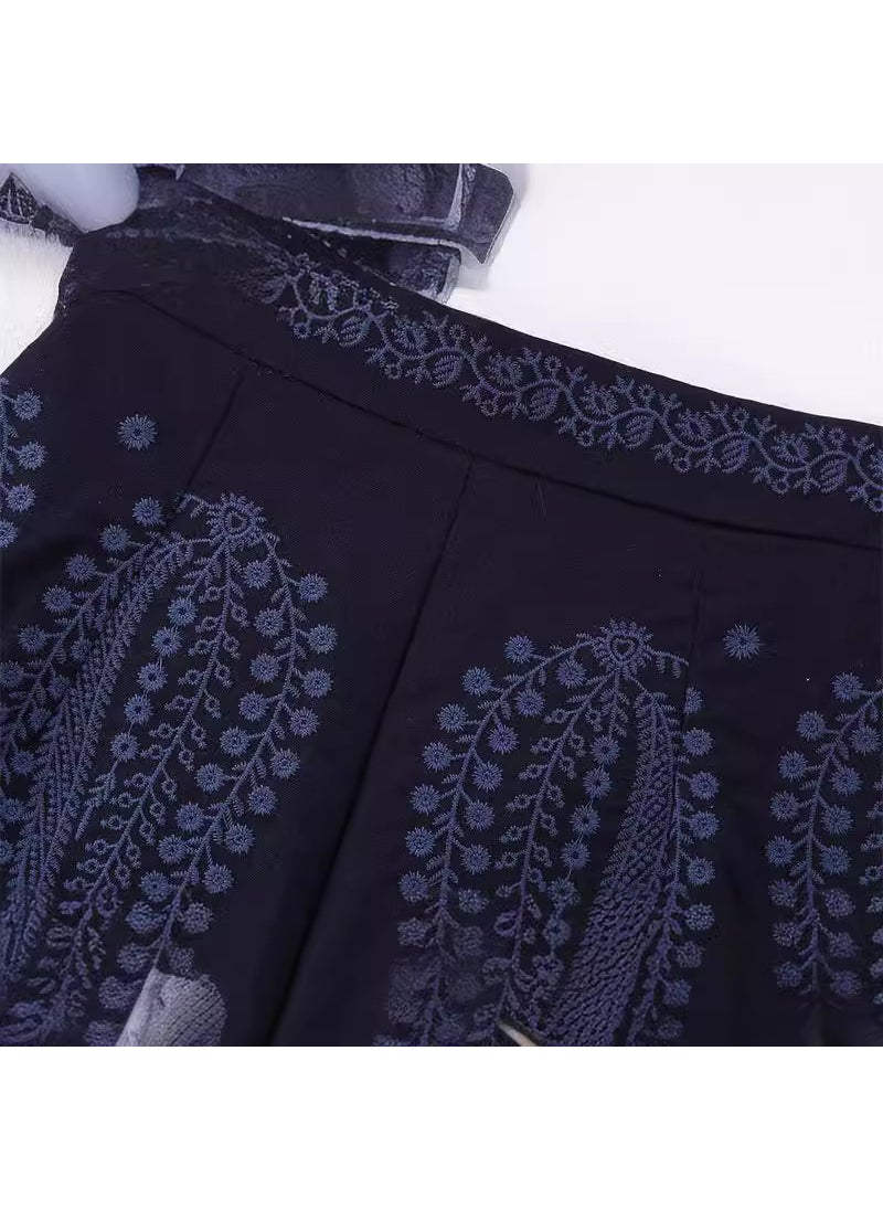 1 x 5 pcs 2024 Summer Womens Casual A-Line Shorts with Contrast Embroidery Black