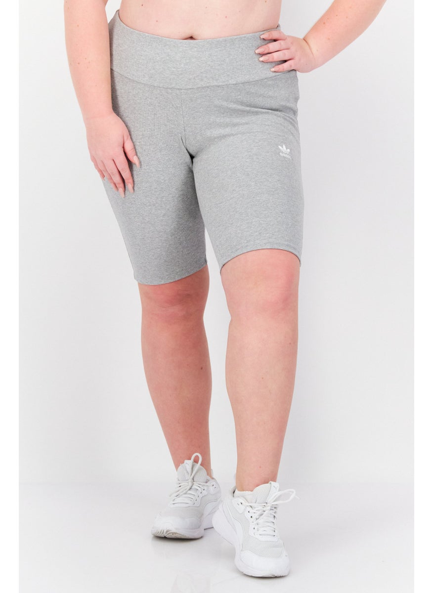 Women Plus Size Embroidered Logo Training Shorts, Grey Heather