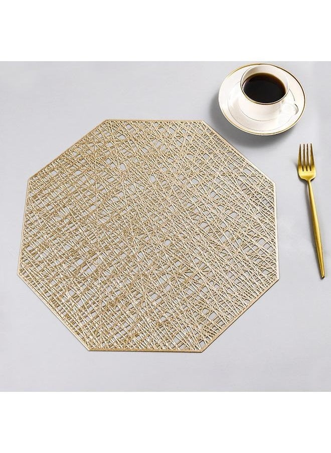 6-Piece Vinyl Dining Table Decorative Placemats Gold,Placemats 38cm Pressed Vinyl Round Table Mates for Dining Table, Washable and Wipeable Kitchen Place Mat for Holiday Wedding Dinner Table Decoration Mat