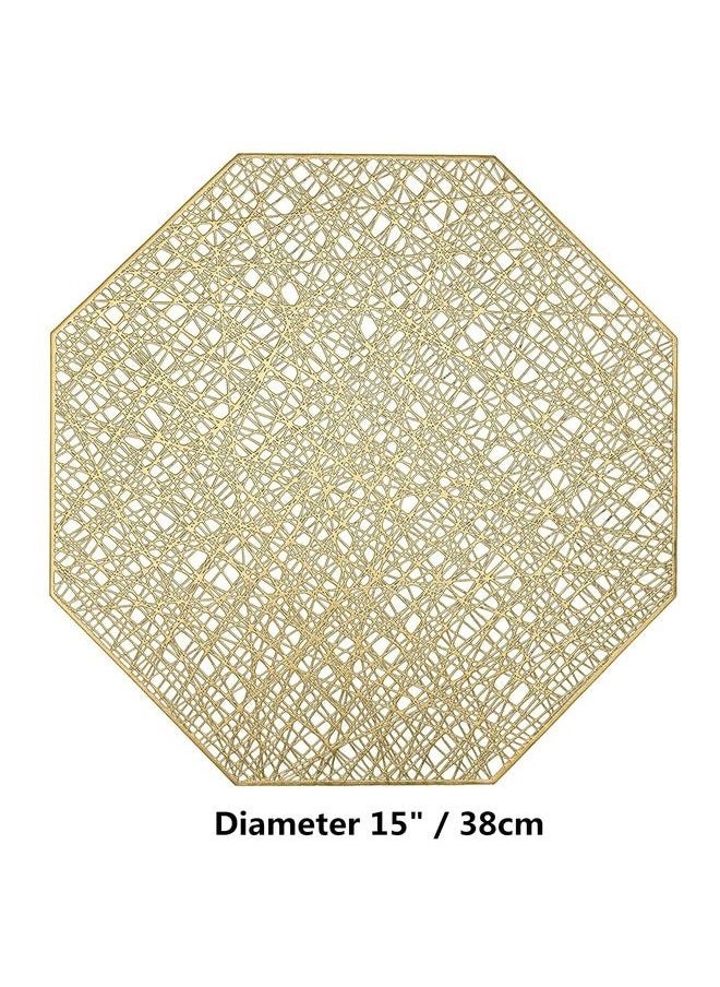 6-Piece Vinyl Dining Table Decorative Placemats Gold,Placemats 38cm Pressed Vinyl Round Table Mates for Dining Table, Washable and Wipeable Kitchen Place Mat for Holiday Wedding Dinner Table Decoration Mat