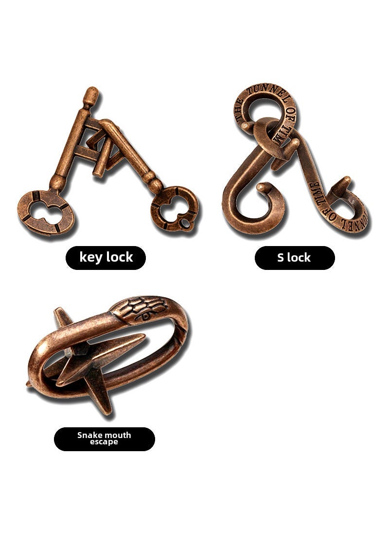 Alloy Kongming Luban Locks Full Set Kids Brain Teaser Toys Alloy 3-piece set A