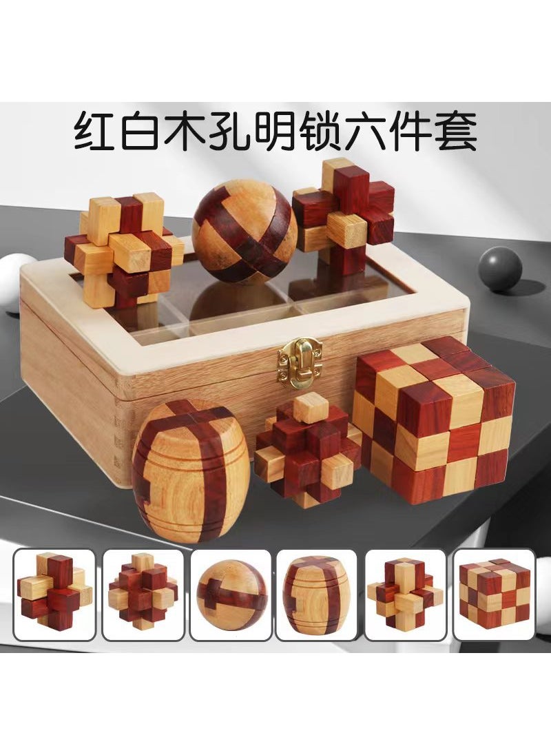 1 x 5 pcs Wooden Kongming Luban Lock Brain Teaser Puzzle Toy White Wood flip box set of six (6cm)