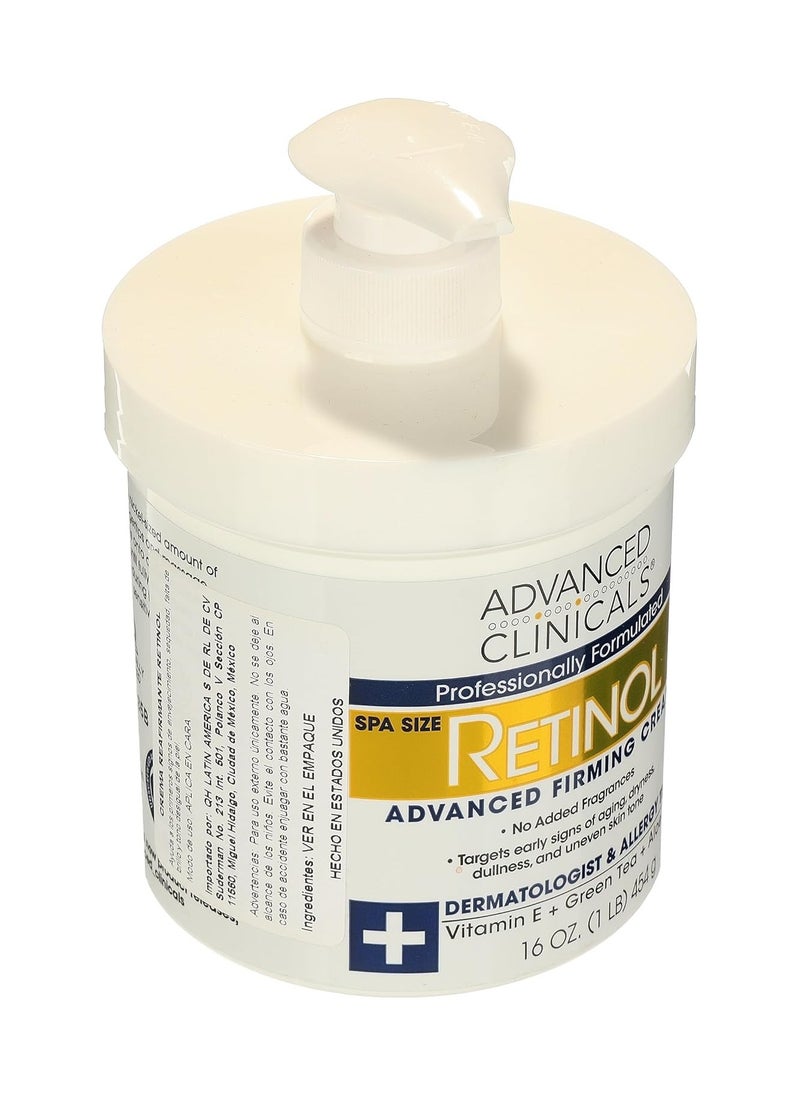 Advanced Clinicals Retinol Advanced Firming Cream for Face and Body - Spa Size 16 oz - Targets Fine Lines, Wrinkles, Dryness, and Uneven Skin Tone - Infused with Vitamin E, Green Tea, and Aloe Vera - Dermatologist & Allergy Tested