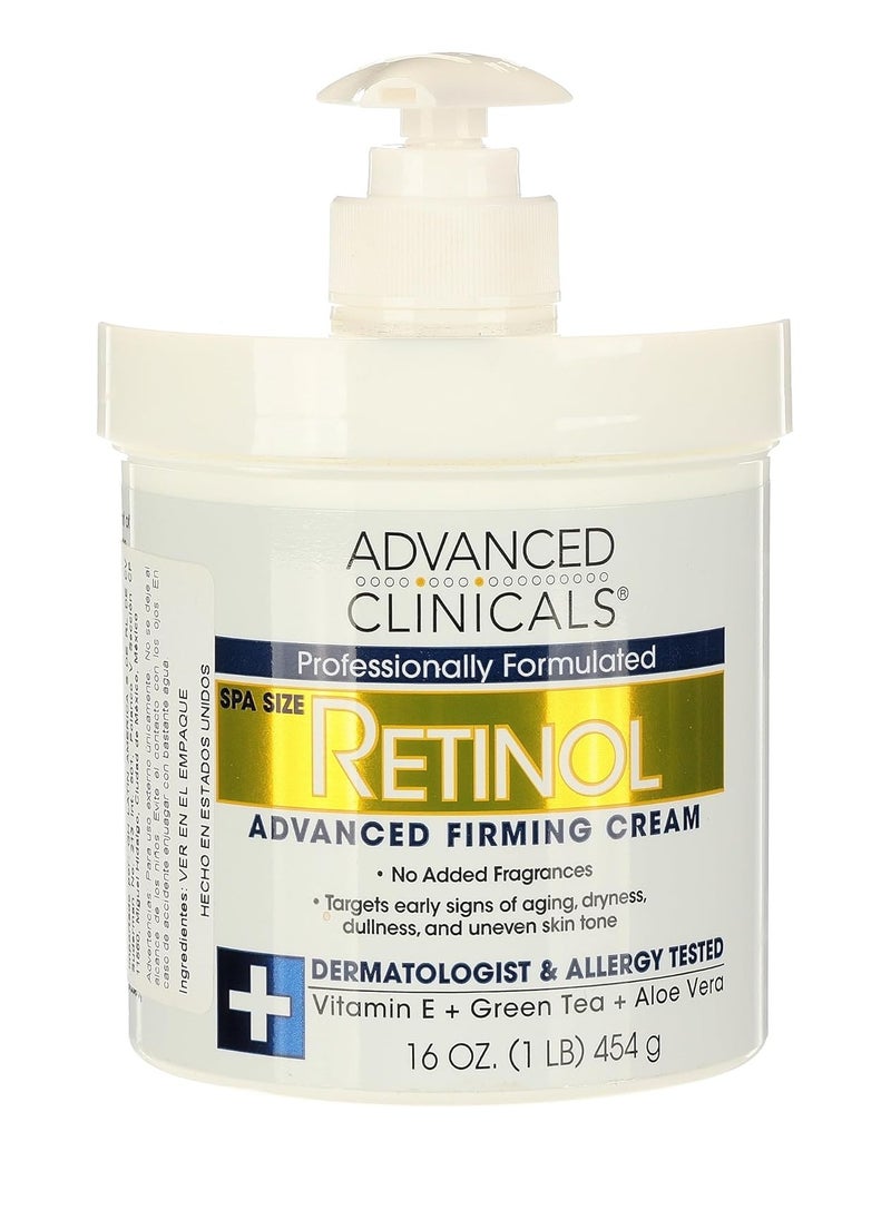 Advanced Clinicals Retinol Advanced Firming Cream for Face and Body - Spa Size 16 oz - Targets Fine Lines, Wrinkles, Dryness, and Uneven Skin Tone - Infused with Vitamin E, Green Tea, and Aloe Vera - Dermatologist & Allergy Tested