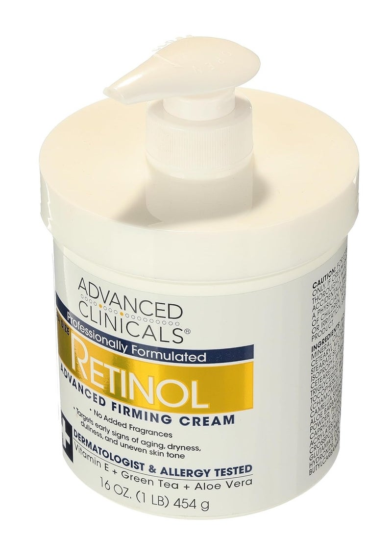 Advanced Clinicals Retinol Advanced Firming Cream for Face and Body - Spa Size 16 oz - Targets Fine Lines, Wrinkles, Dryness, and Uneven Skin Tone - Infused with Vitamin E, Green Tea, and Aloe Vera - Dermatologist & Allergy Tested