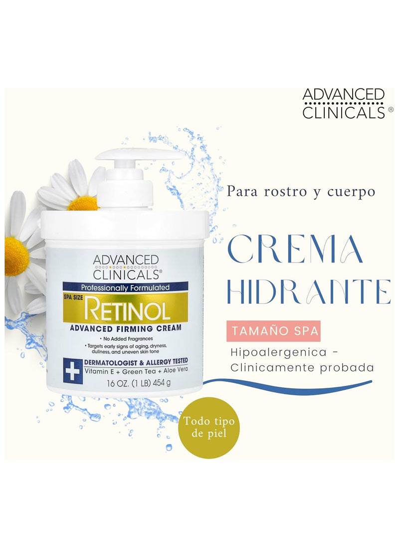 Advanced Clinicals Retinol Advanced Firming Cream for Face and Body - Spa Size 16 oz - Targets Fine Lines, Wrinkles, Dryness, and Uneven Skin Tone - Infused with Vitamin E, Green Tea, and Aloe Vera - Dermatologist & Allergy Tested