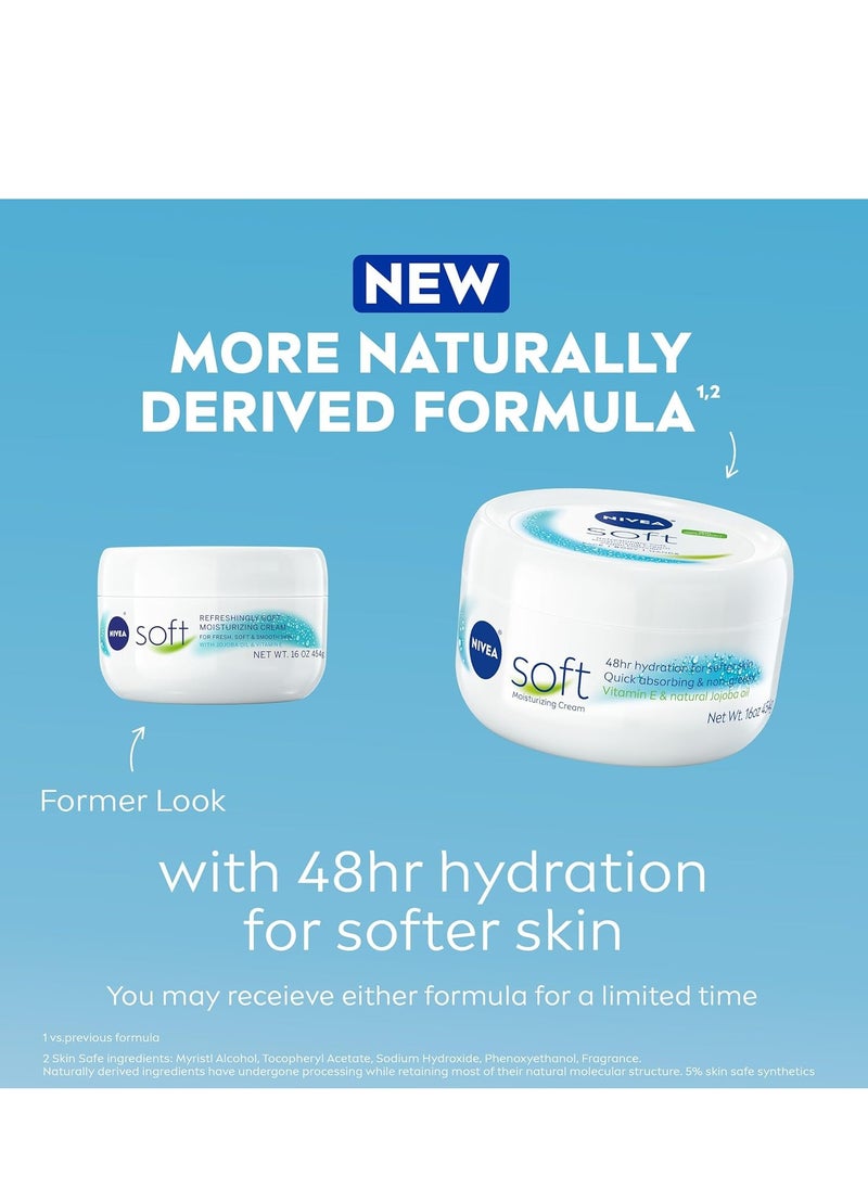 NIVEA Soft Refreshingly Soft Moisturizing Cream, Lightweight Body Moisturizer for Face, Body and Hands, Body Cream Enriched with Jojoba Oil and Vitamin E, 16 Oz Jar