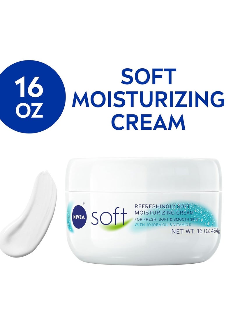 NIVEA Soft Refreshingly Soft Moisturizing Cream, Lightweight Body Moisturizer for Face, Body and Hands, Body Cream Enriched with Jojoba Oil and Vitamin E, 16 Oz Jar