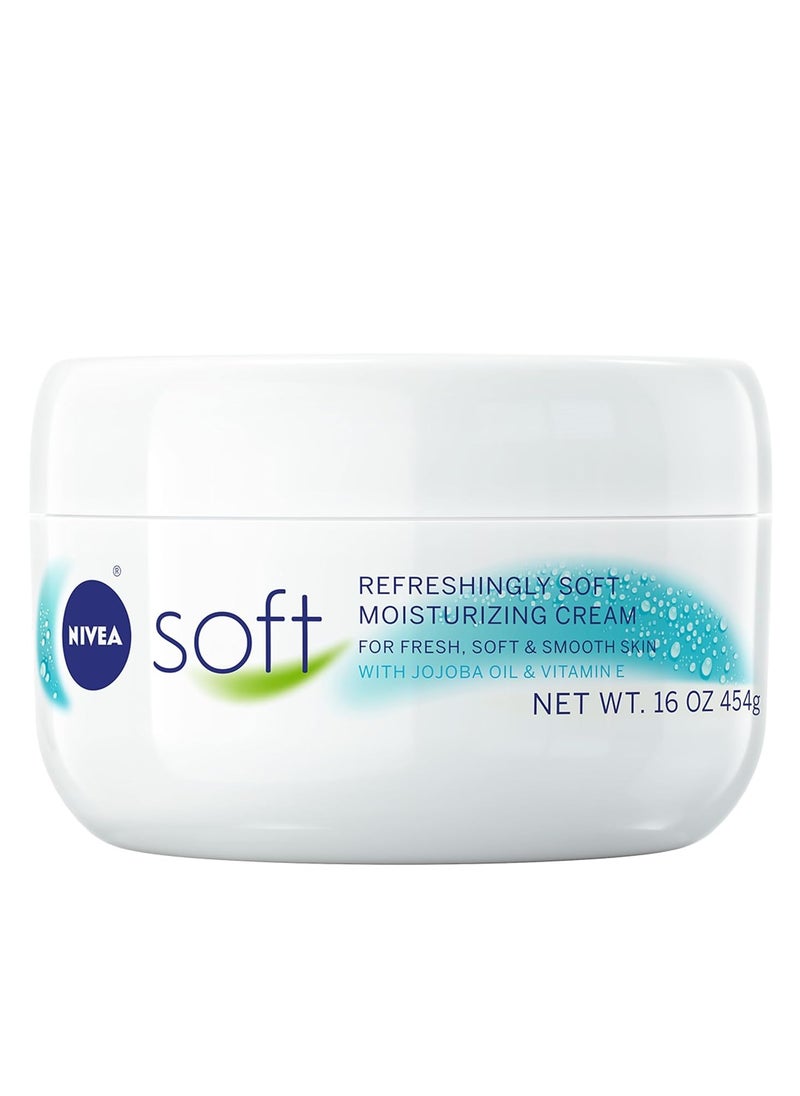 NIVEA Soft Refreshingly Soft Moisturizing Cream, Lightweight Body Moisturizer for Face, Body and Hands, Body Cream Enriched with Jojoba Oil and Vitamin E, 16 Oz Jar