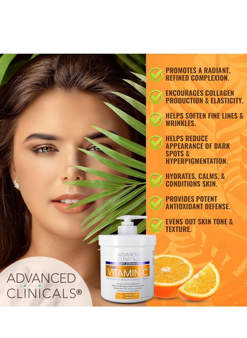 Advanced Clinicals Vitamin C Cream Face & Body Lotion Moisturizer | Anti Aging Skin Care Firming & Brightening Cream For Body, Face, Uneven Skin Tone, Wrinkles, & Sun Damaged Dry Skin, 16 Oz