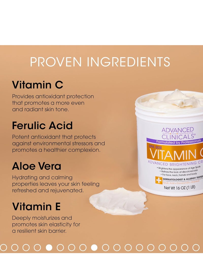 Advanced Clinicals Vitamin C Cream Face & Body Lotion Moisturizer | Anti Aging Skin Care Firming & Brightening Cream For Body, Face, Uneven Skin Tone, Wrinkles, & Sun Damaged Dry Skin, 16 Oz