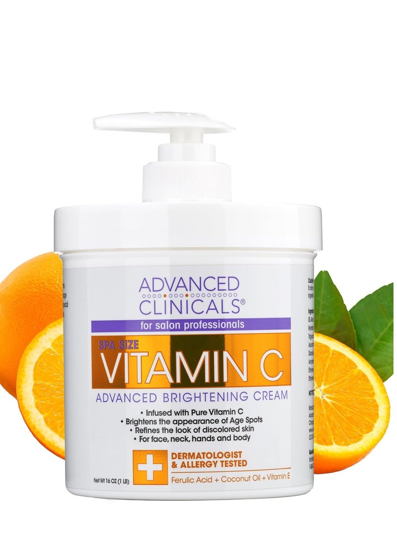 Advanced Clinicals Vitamin C Cream Face & Body Lotion Moisturizer | Anti Aging Skin Care Firming & Brightening Cream For Body, Face, Uneven Skin Tone, Wrinkles, & Sun Damaged Dry Skin, 16 Oz