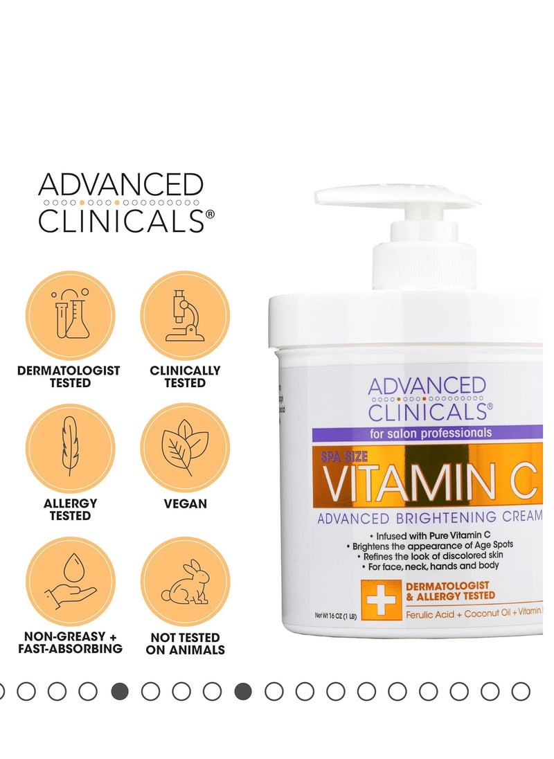 Advanced Clinicals Vitamin C Cream Face & Body Lotion Moisturizer | Anti Aging Skin Care Firming & Brightening Cream For Body, Face, Uneven Skin Tone, Wrinkles, & Sun Damaged Dry Skin, 16 Oz