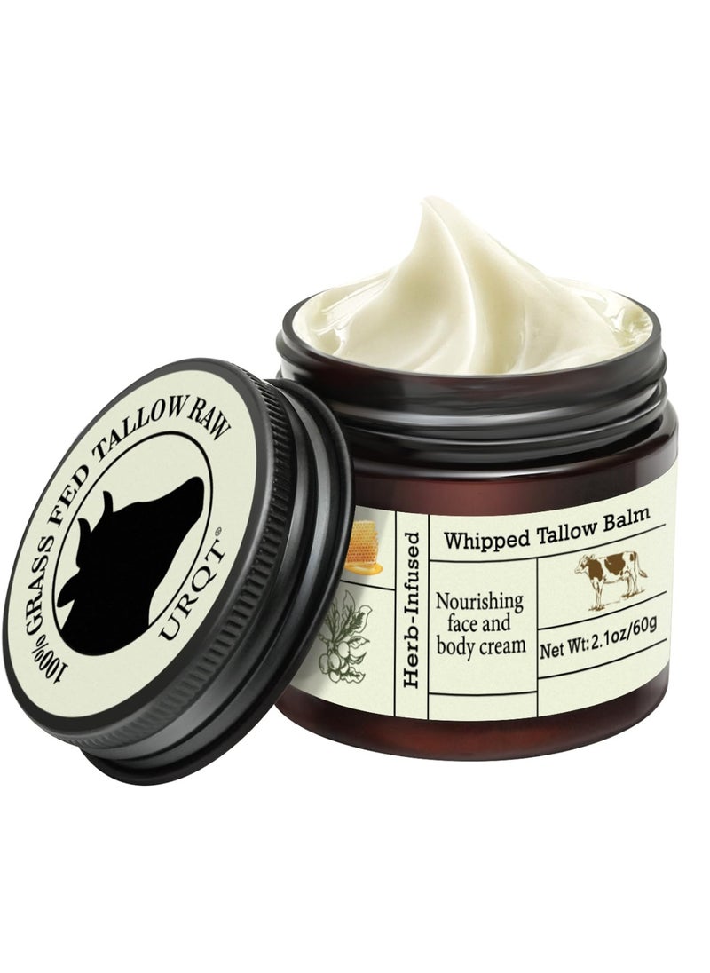 URQT Beef Tallow for Skin - Organic Grass-Fed Whipped Beef Tallow and Honey Balm - Deeply Moisturizing for Face & Body - Natural Skin Care for Soft, Supple Skin