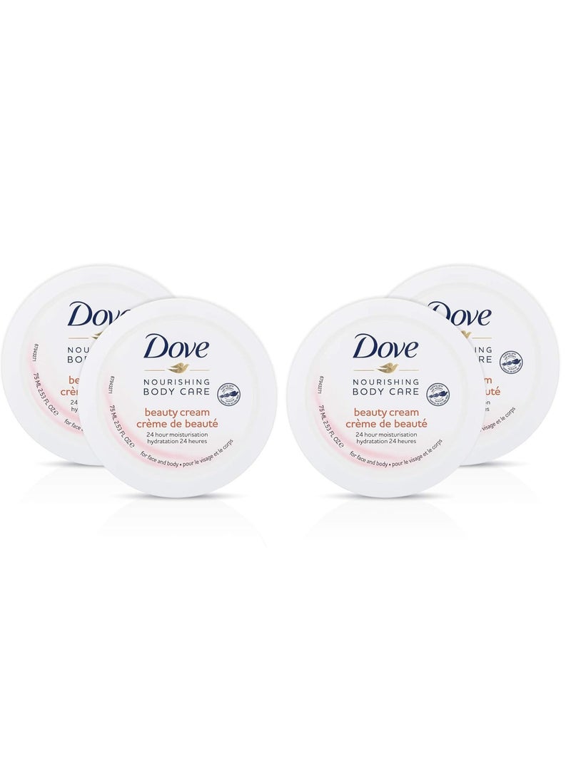 Dove Nourishing Body Care, Face, Hand, and Body Beauty Cream for Normal to Dry Skin Lotion for Women with 24-Hour Moisturization, 4-Pack, 2.53 Oz Each Jar