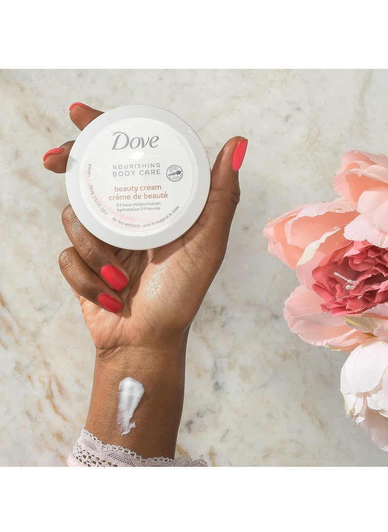 Dove Nourishing Body Care, Face, Hand, and Body Beauty Cream for Normal to Dry Skin Lotion for Women with 24-Hour Moisturization, 4-Pack, 2.53 Oz Each Jar