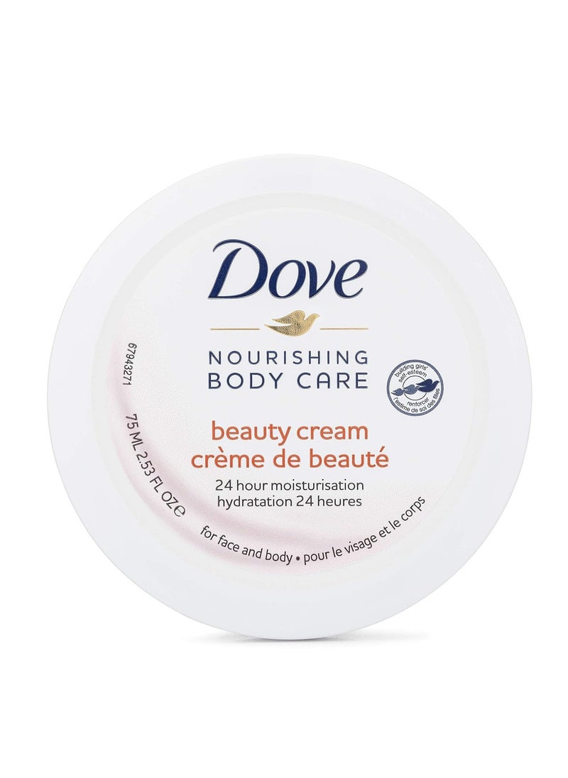 Dove Nourishing Body Care, Face, Hand, and Body Beauty Cream for Normal to Dry Skin Lotion for Women with 24-Hour Moisturization, 4-Pack, 2.53 Oz Each Jar