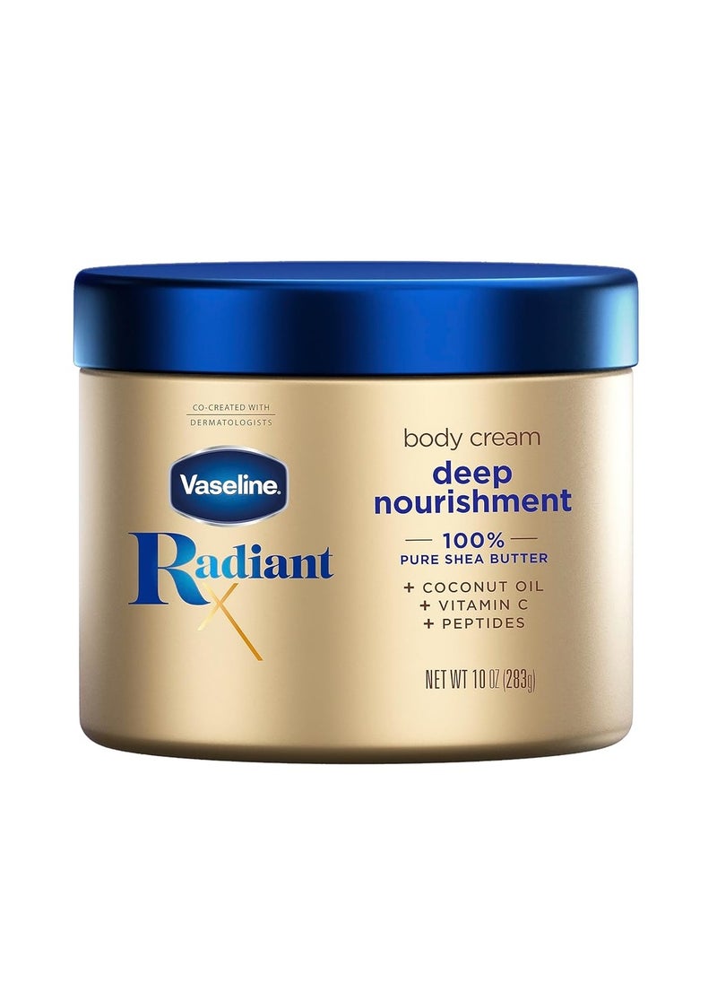 Vaseline Radiant X Deep Nourishment Body Cream 100% Pure Shea Butter, Coconut Oil, Vitamin C, & Peptides 10 oz