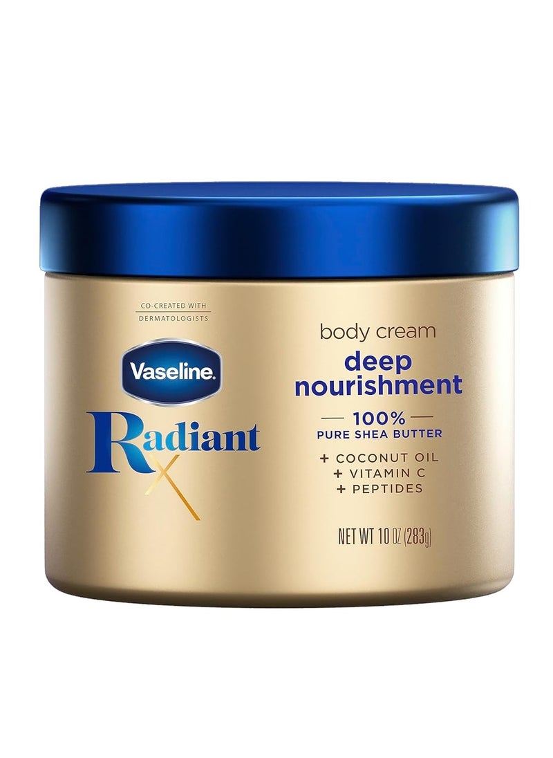 Vaseline Radiant X Deep Nourishment Body Cream 100% Pure Shea Butter, Coconut Oil, Vitamin C, & Peptides 10 oz