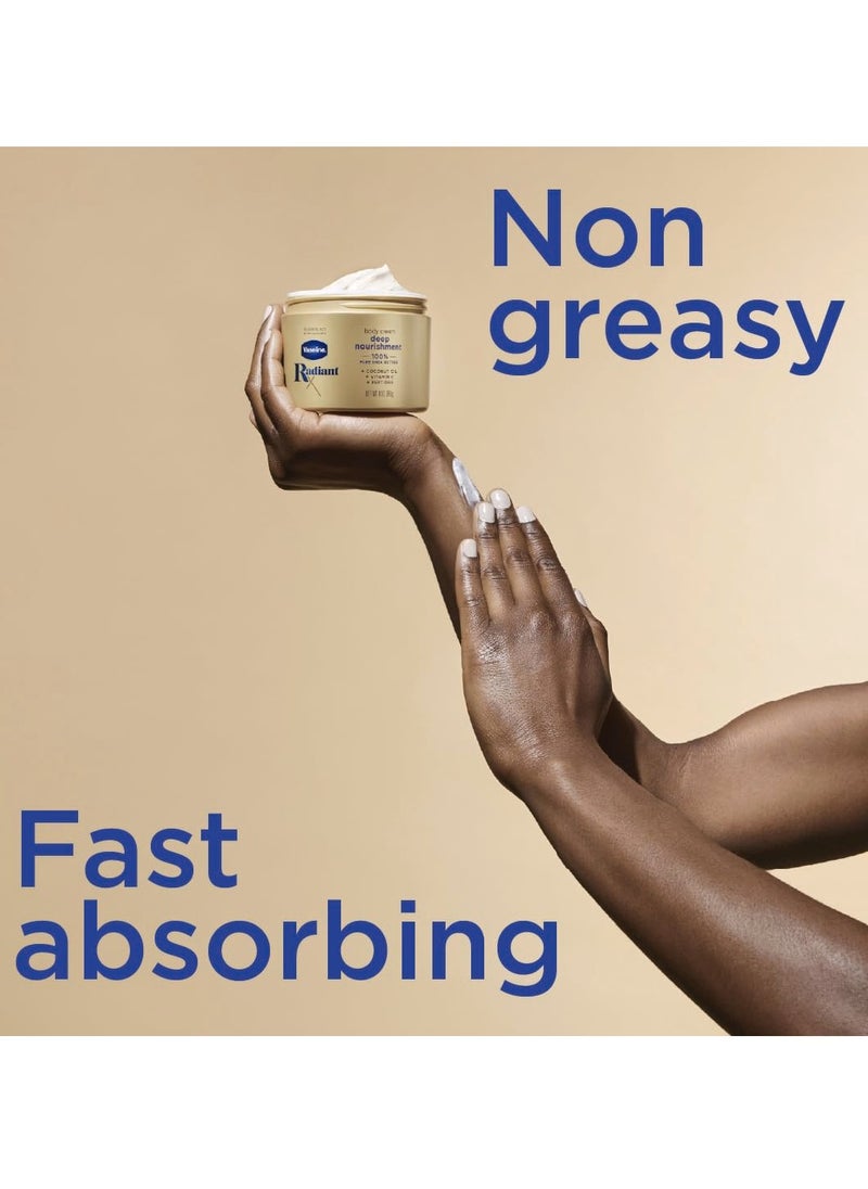 Vaseline Radiant X Deep Nourishment Body Cream 100% Pure Shea Butter, Coconut Oil, Vitamin C, & Peptides 10 oz